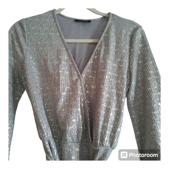 City Studio Belted Metallic Print A-Line Dress - Picture 3 of 4